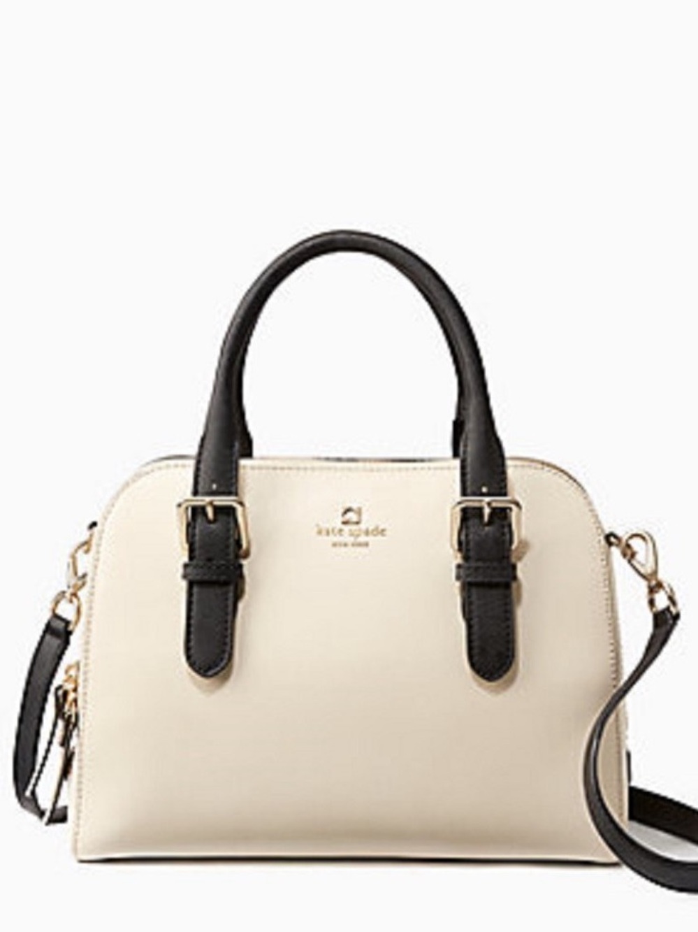 kate spade Cream and Black Dome Satchel with Gold Hardware